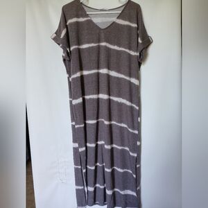 First Love By Lovelyn Womens Midi Dress L Color Striped Deep Mocha Made in USA